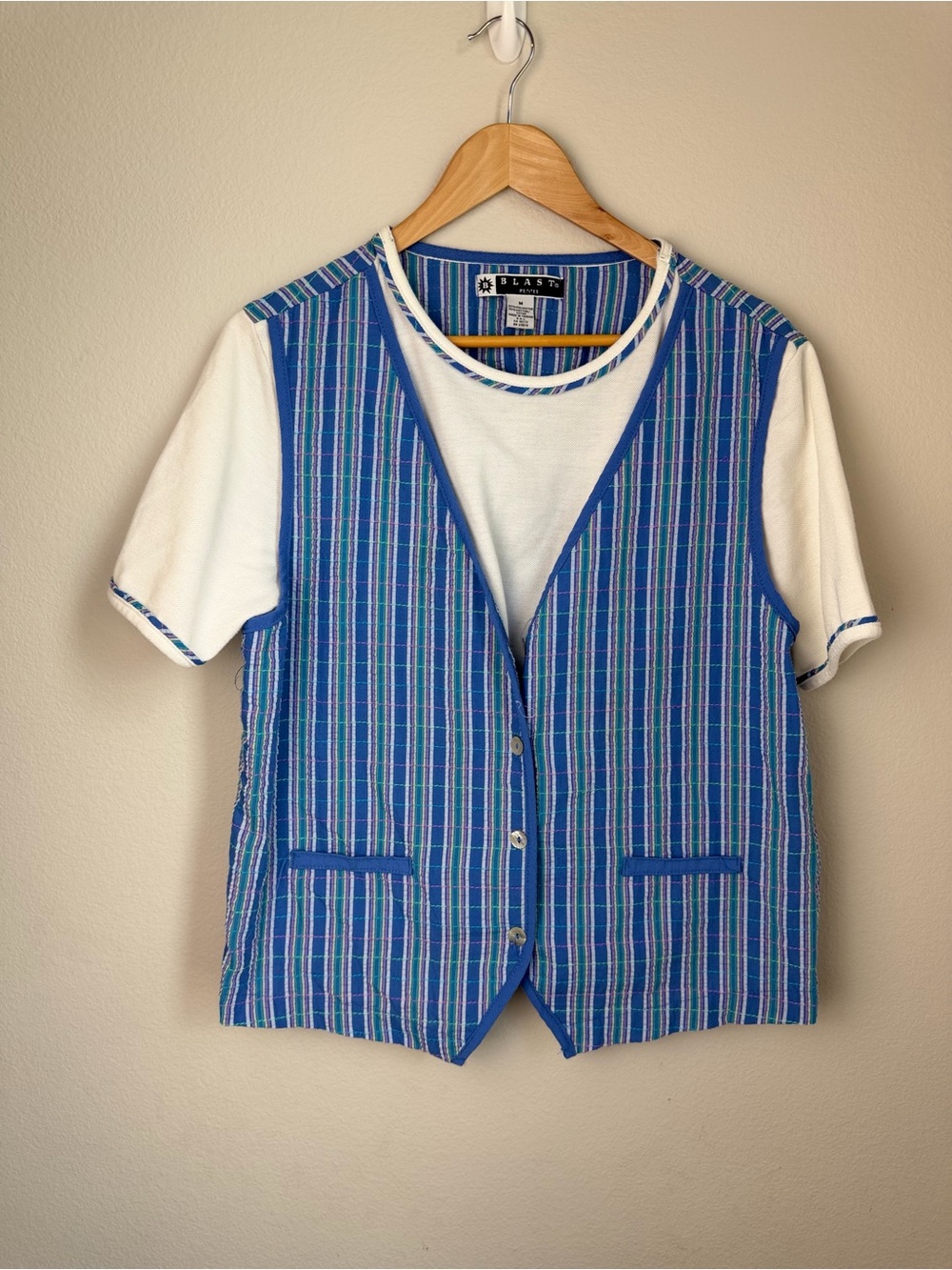 Vintage blue & white shirt vest & pants set